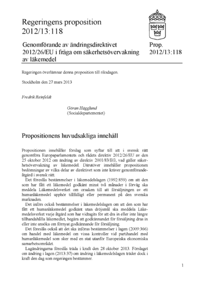 Omslaget till prop. 2012/13:118