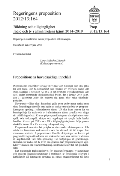 Omslaget till prop. 2012/13:164