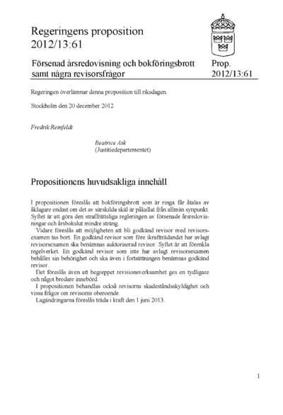 Omslaget till prop. 2012/13:61