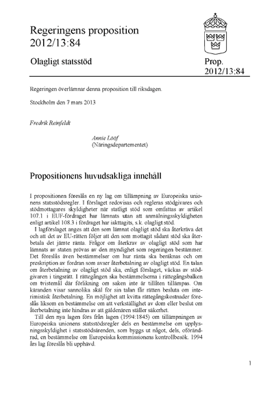 Omslaget till prop. 2012/13:84