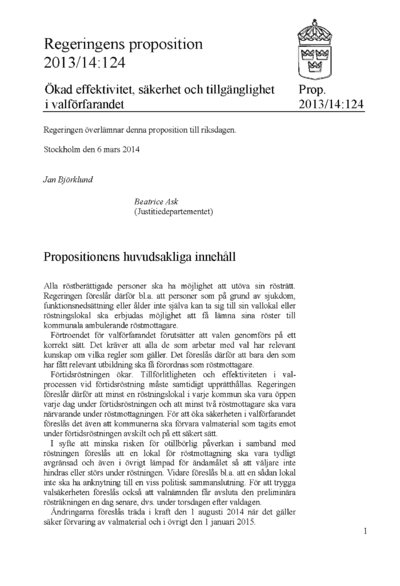 Omslaget till prop. 2013/14:124