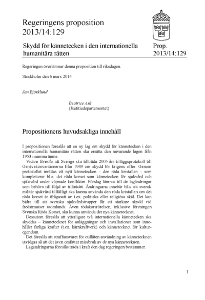 Omslaget till prop. 2013/14:129