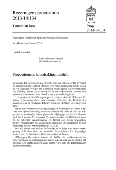 Omslaget till prop. 2013/14:134