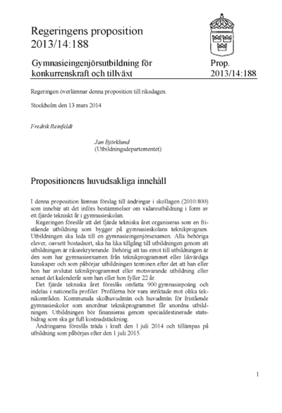 Omslaget till prop. 2013/14:188