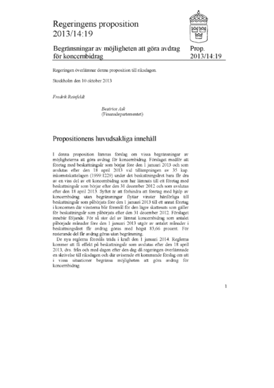 Omslaget till prop. 2013/14:19