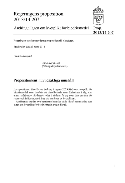 Omslaget till prop. 2013/14:207