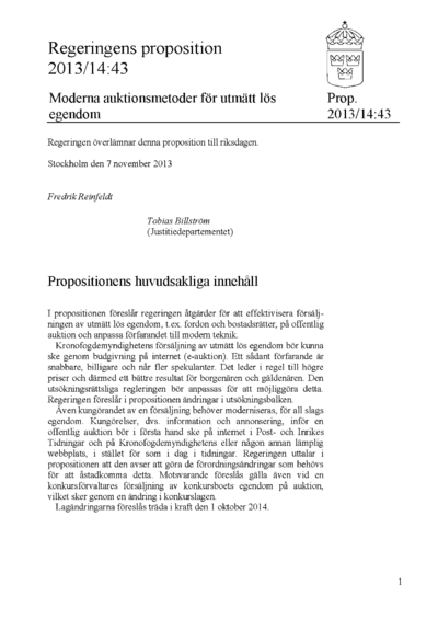 Omslaget till prop. 2013/14:43