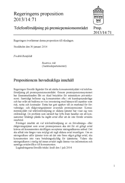 Omslaget till prop. 2013/14:71