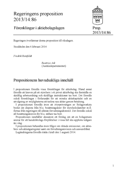 Omslaget till prop. 2013/14:86
