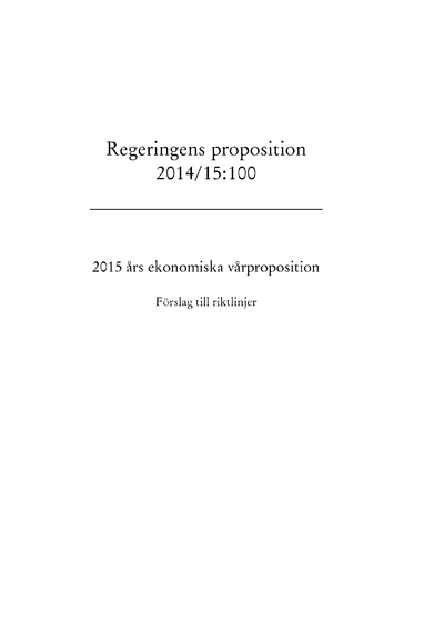Omslaget till prop. 2014/15:100