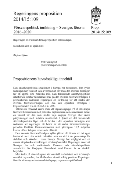 Omslaget till prop. 2014/15:109