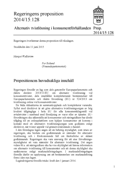 Omslaget till prop. 2014/15:128