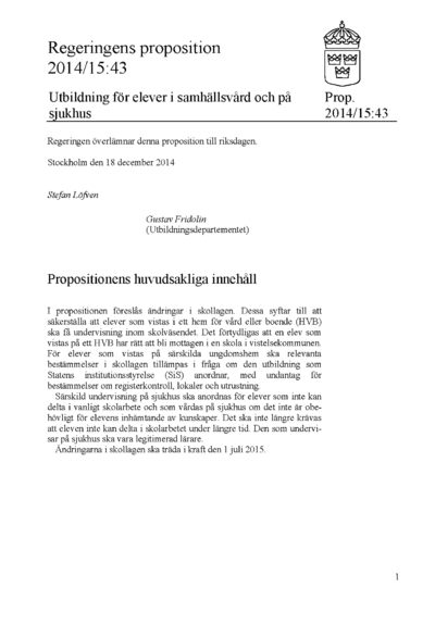 Omslaget till prop. 2014/15:43