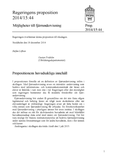 Omslaget till prop. 2014/15:44