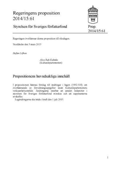 Omslaget till prop. 2014/15:61