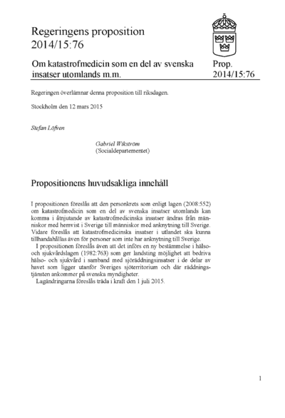 Omslaget till prop. 2014/15:76