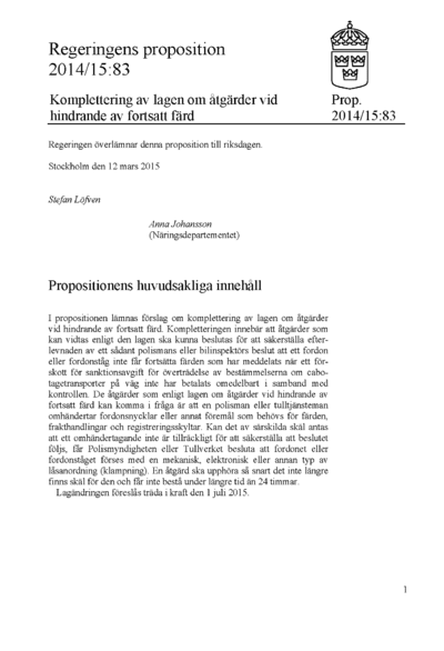 Omslaget till prop. 2014/15:83