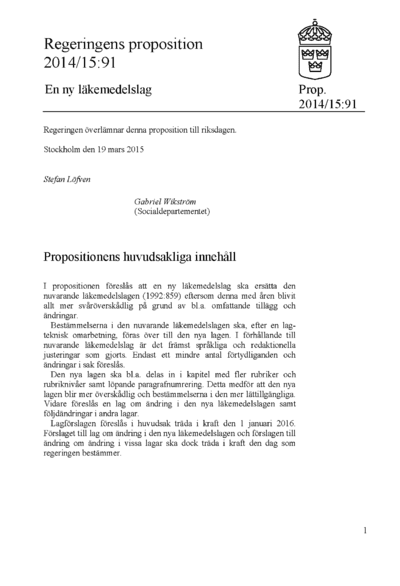 Omslaget till prop. 2014/15:91