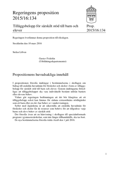 Omslaget till prop. 2015/16:134