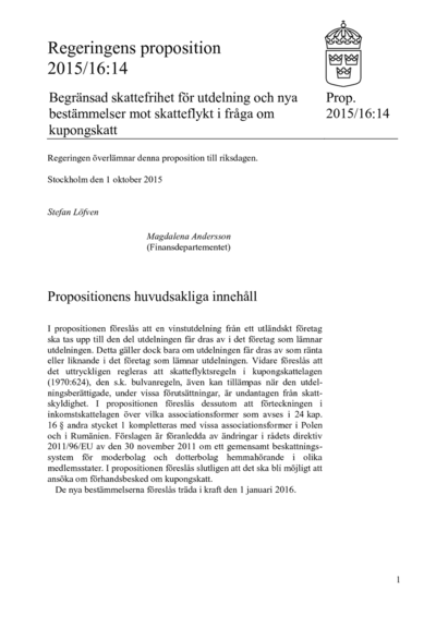 Omslaget till prop. 2015/16:14