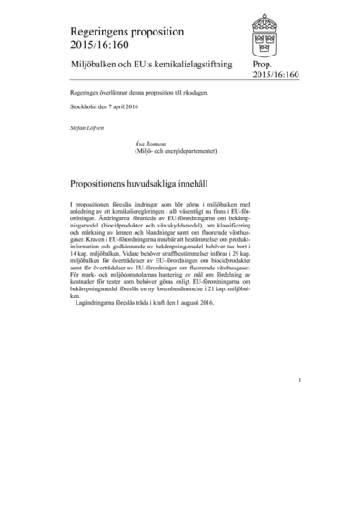 Omslaget till prop. 2015/16:160
