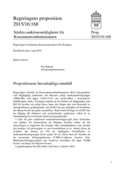 Omslaget till prop. 2015/16:168
