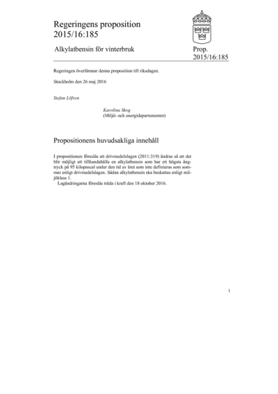Omslaget till prop. 2015/16:185