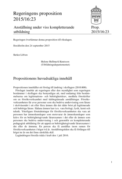 Omslaget till prop. 2015/16:23