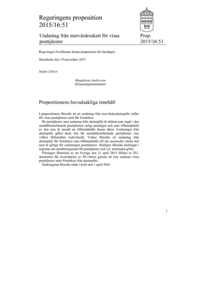 Omslaget till prop. 2015/16:51