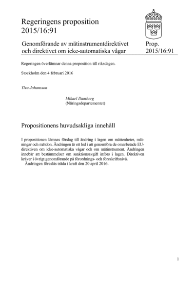 Omslaget till prop. 2015/16:91
