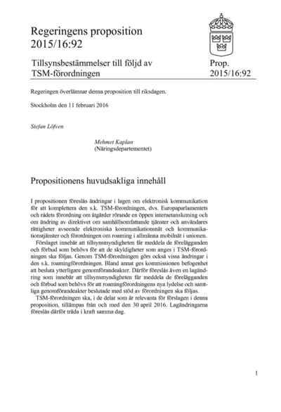 Omslaget till prop. 2015/16:92