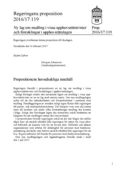 Omslaget till prop. 2016/17:119