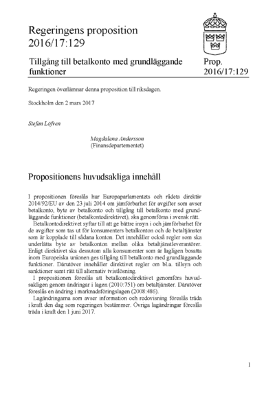 Omslaget till prop. 2016/17:129