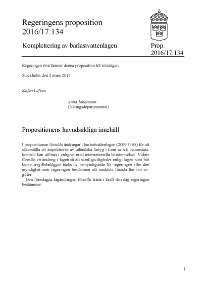 Omslaget till prop. 2016/17:134