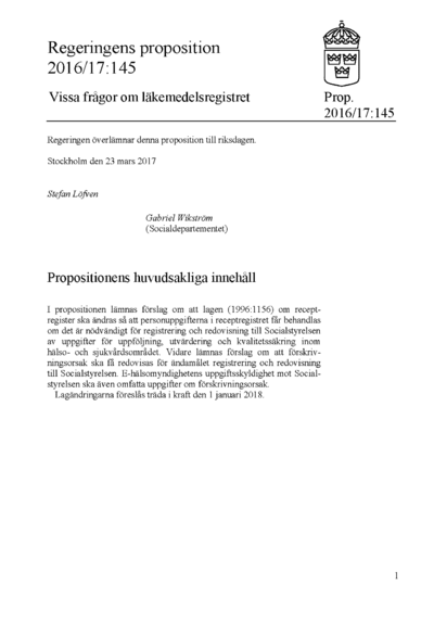 Omslaget till prop. 2016/17:145