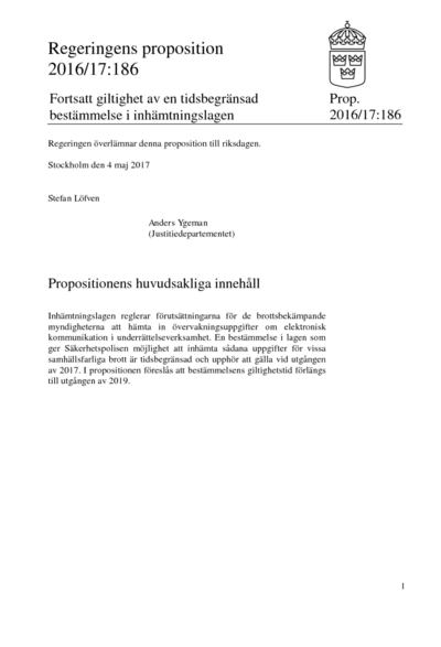 Omslaget till prop. 2016/17:186