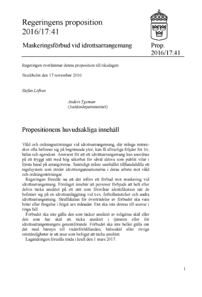 Omslaget till prop. 2016/17:41