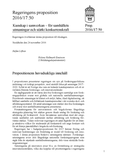 Omslaget till prop. 2016/17:50