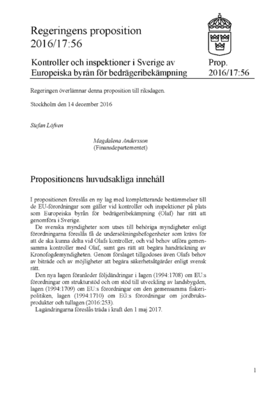 Omslaget till prop. 2016/17:56