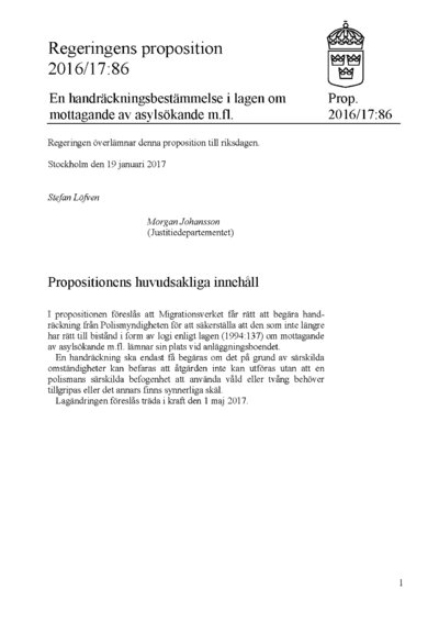 Omslaget till prop. 2016/17:86