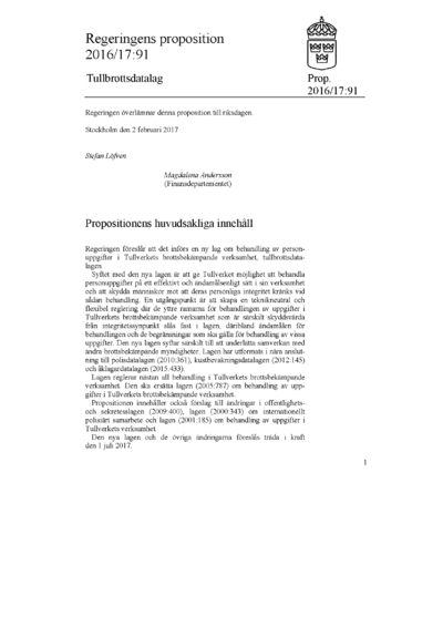Omslaget till prop. 2016/17:91