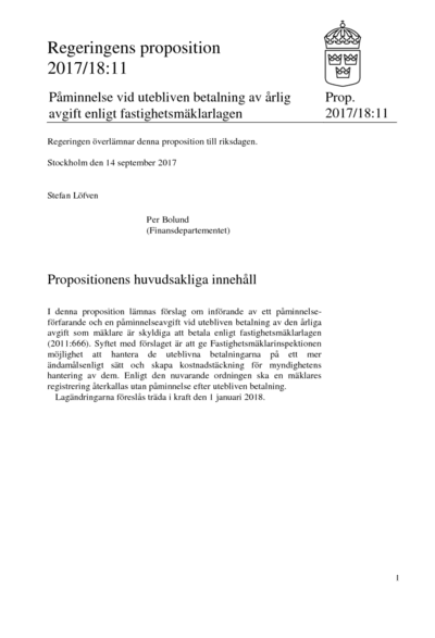 Omslaget till prop. 2017/18:11