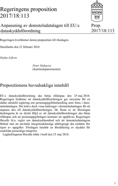 Omslaget till prop. 2017/18:113