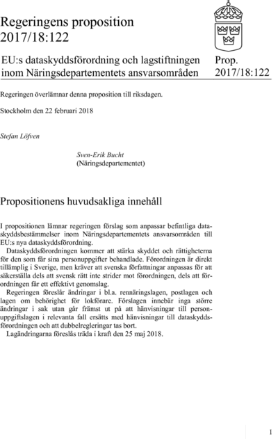 Omslaget till prop. 2017/18:122