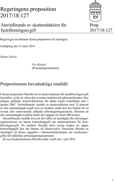 Omslaget till prop. 2017/18:127