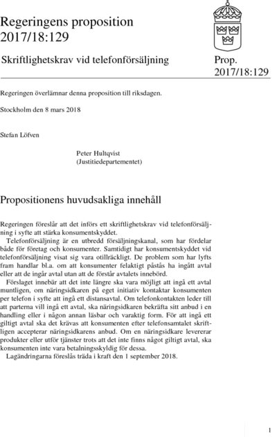 Omslaget till prop. 2017/18:129