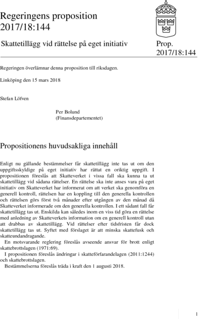 Omslaget till prop. 2017/18:144