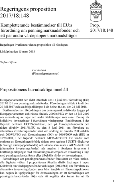 Omslaget till prop. 2017/18:148