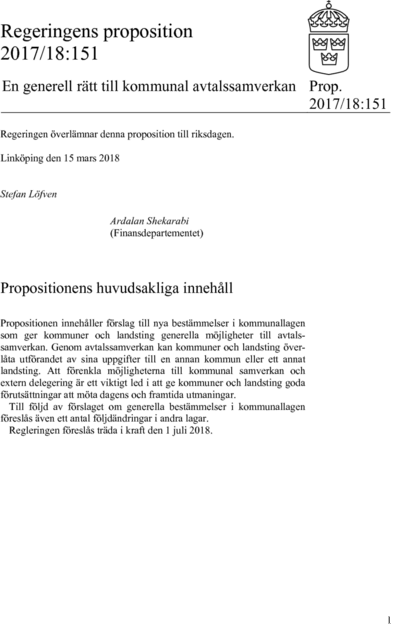 Omslaget till prop. 2017/18:151