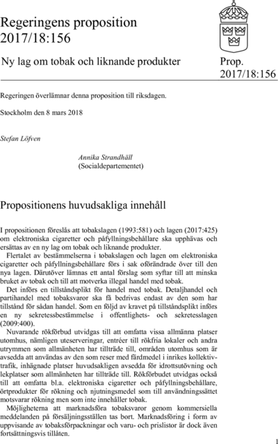 Omslaget till prop. 2017/18:156